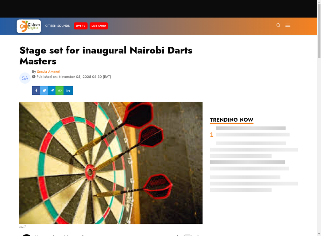 Stage set for inaugural Nairobi Darts Masters